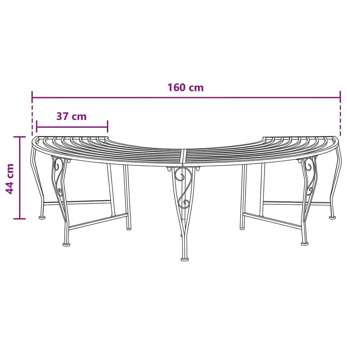 4-Seater Tree Bench Outdoor Garden Seating Steel Frame Grey 160cm