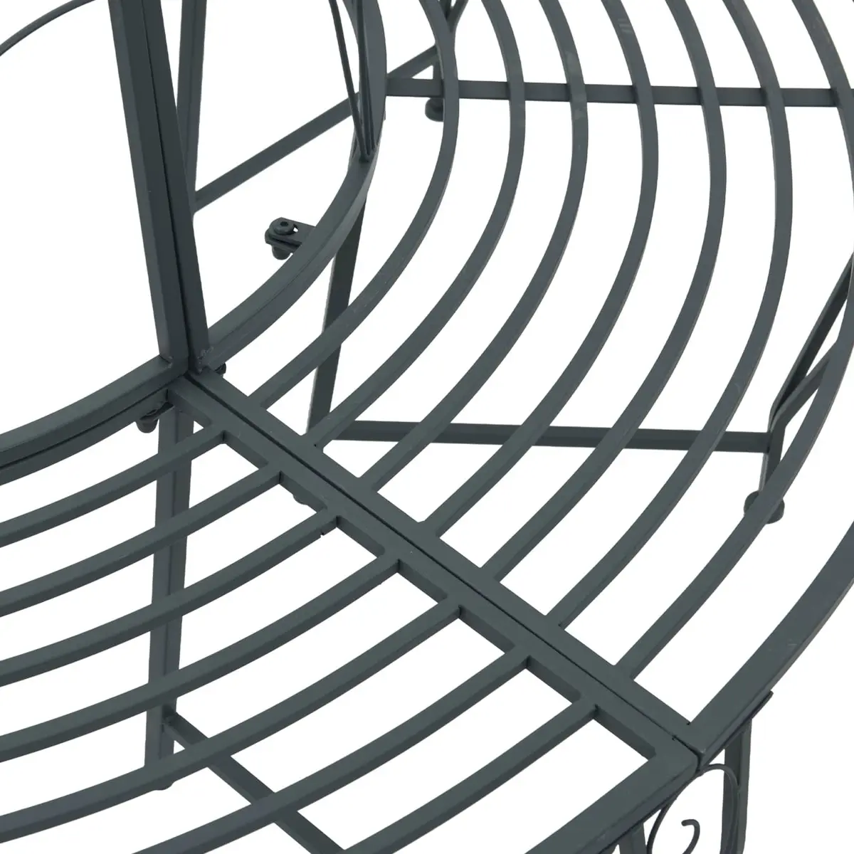 Round Tree Bench 8-Seater Garden Outdoor Seating Steel Frame Grey 160cm Diameter