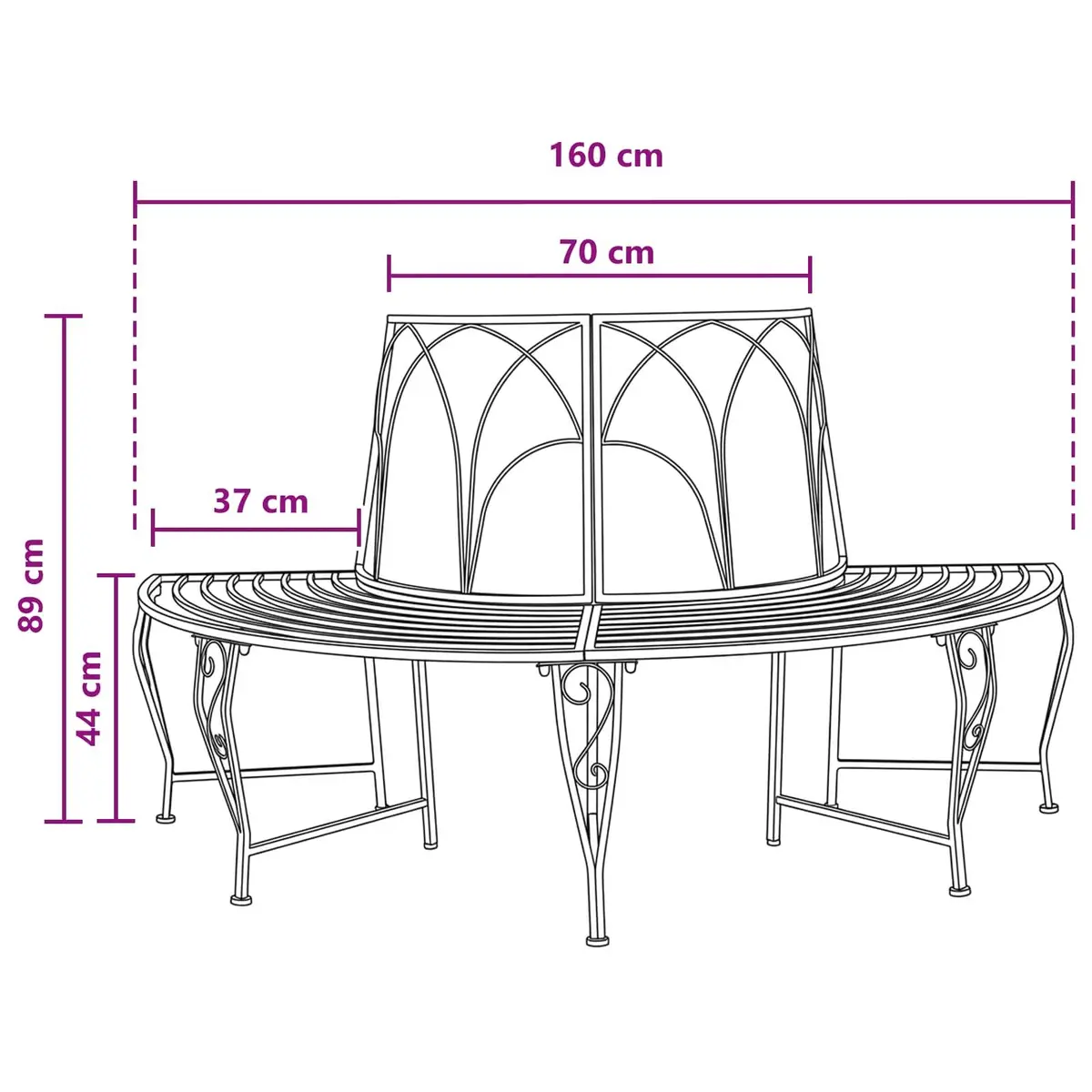 Tree Bench 4-Seater Outdoor Furniture Steel Frame Grey for Garden and Patio
