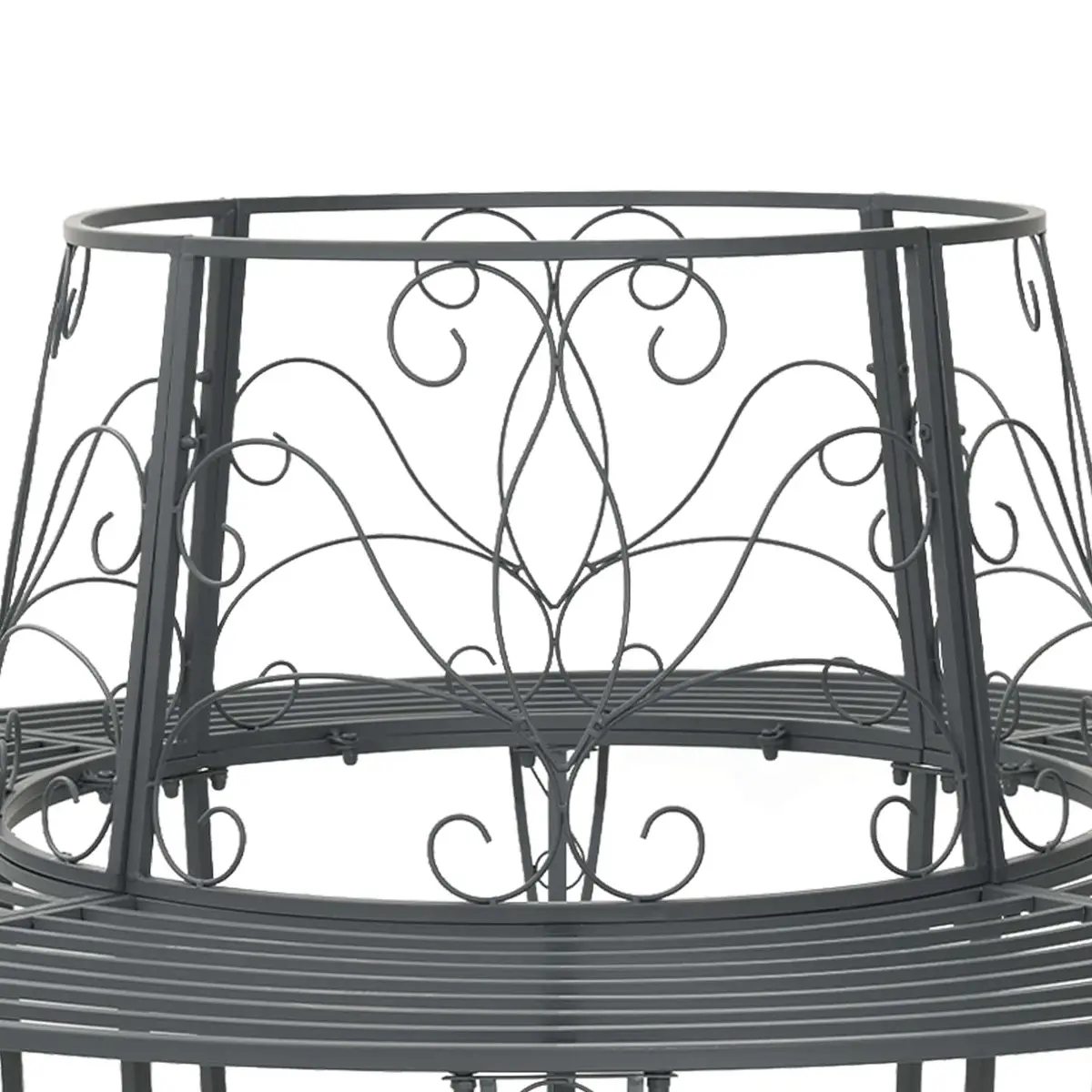 Round Tree Bench Outdoor Seating 160cm Steel Grey 8 Seater