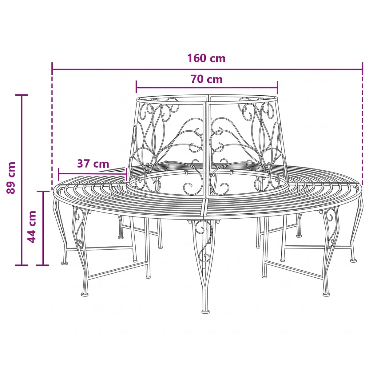 Round Tree Bench Outdoor Seating 160cm Steel Grey 8 Seater