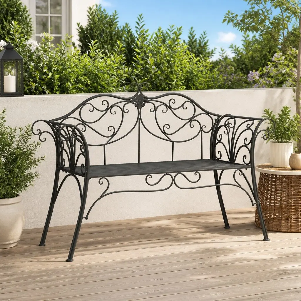 Garden Bench Outdoor Seating 2-Seater Steel Silver Grey 130cm