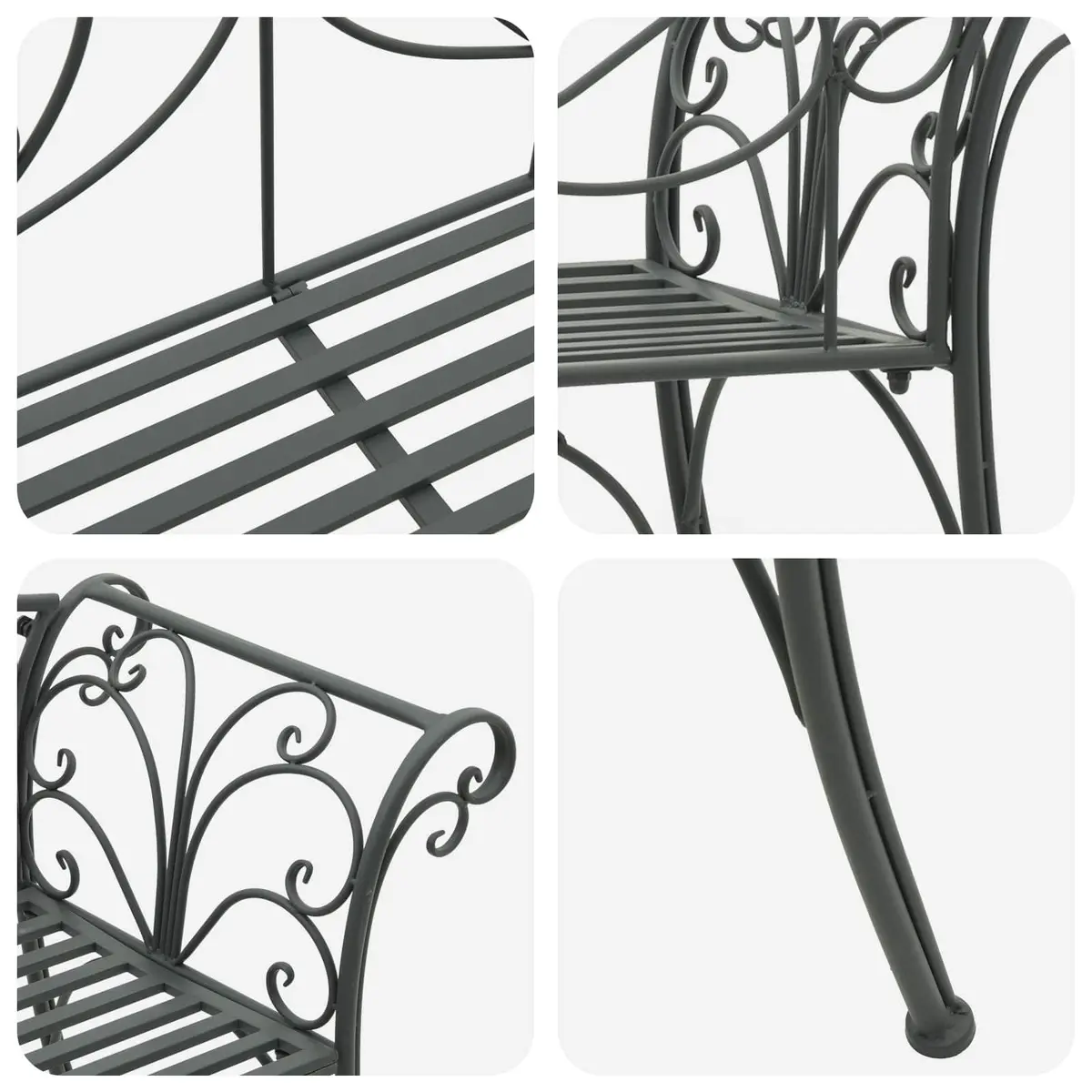 Garden Bench Outdoor Seating 2-Seater Steel Silver Grey 130cm