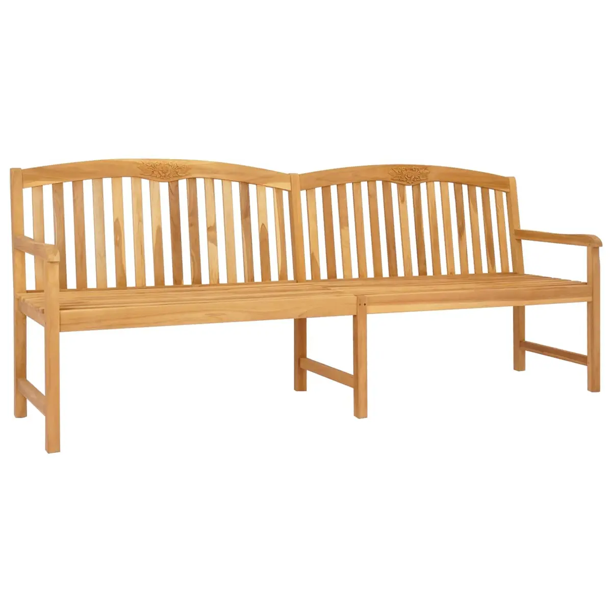 Outdoor Garden Bench Solid Teak Wood Slat Back Design Patio Seating Natural