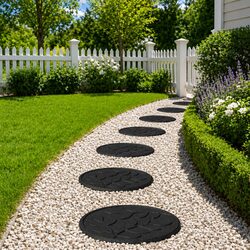 Stepping Stones Set: 6 Black Round Stones Ø 44 cm, 2 cm Thick
