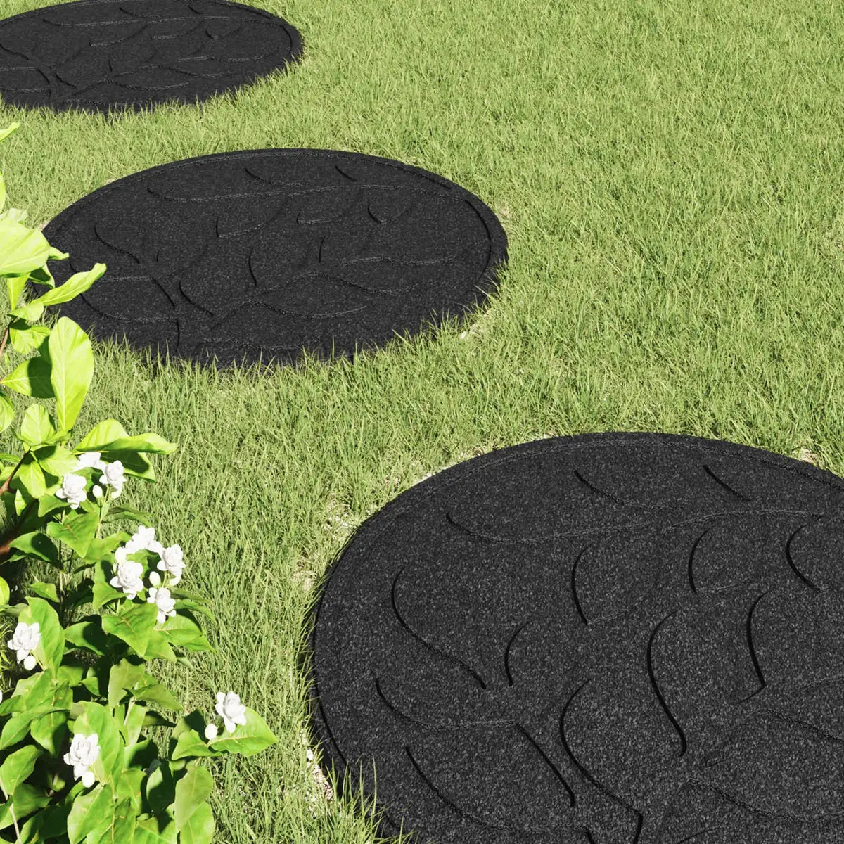 Stepping Stone Outdoor Decor 6 Piece Black Round Ø 44 x 2 cm Garden Pathway