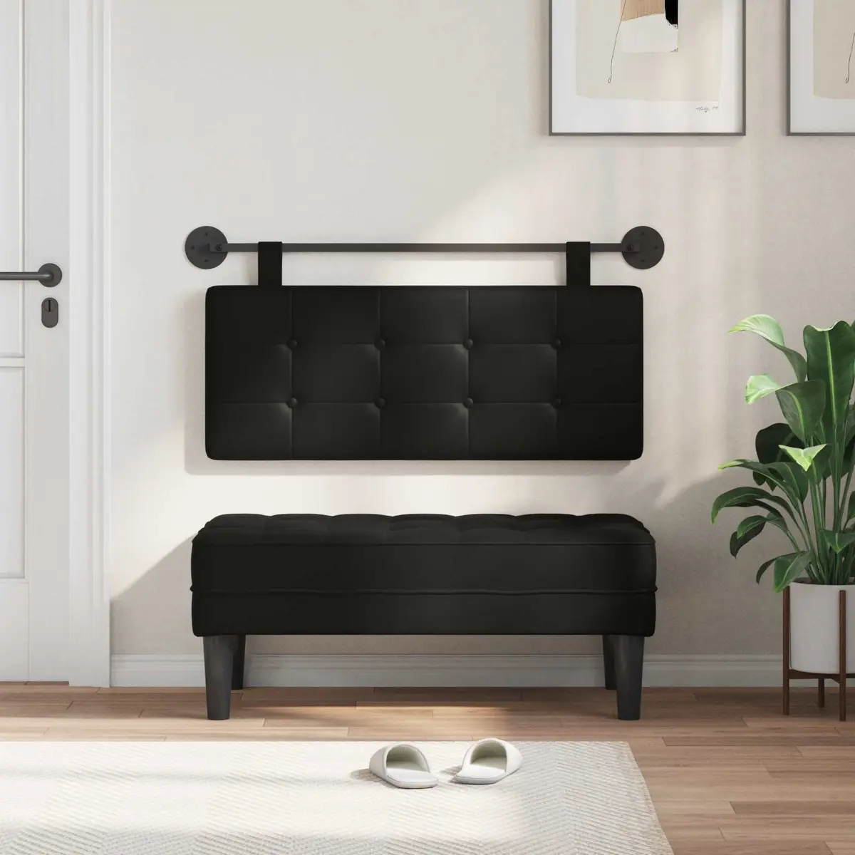 Hanging Headboard Black Modern Wall-Mounted Bedroom Backrest Padded Upholstery