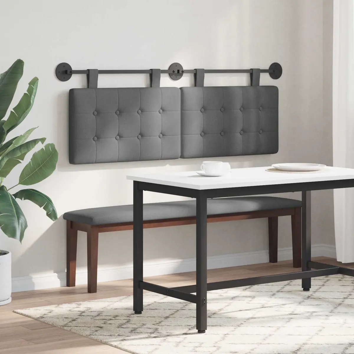 Grey Fabric Wall-Mounted Headboard