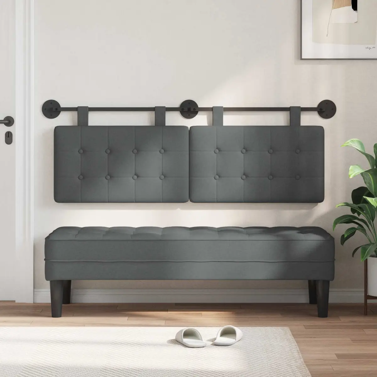 Hanging Headboard Grey Fabric Wall Mount Bedroom Upholstered Modern Design