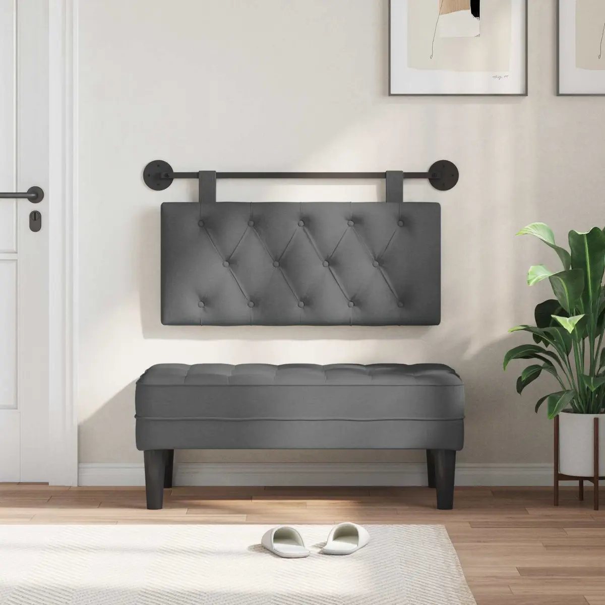 Hanging Headboard Wall-Mounted Bedroom Furniture Grey Fabric Upholstered
