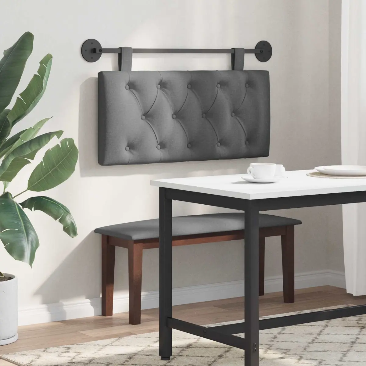 Hanging Headboard Wall-Mounted Bedroom Furniture Grey Fabric Upholstered