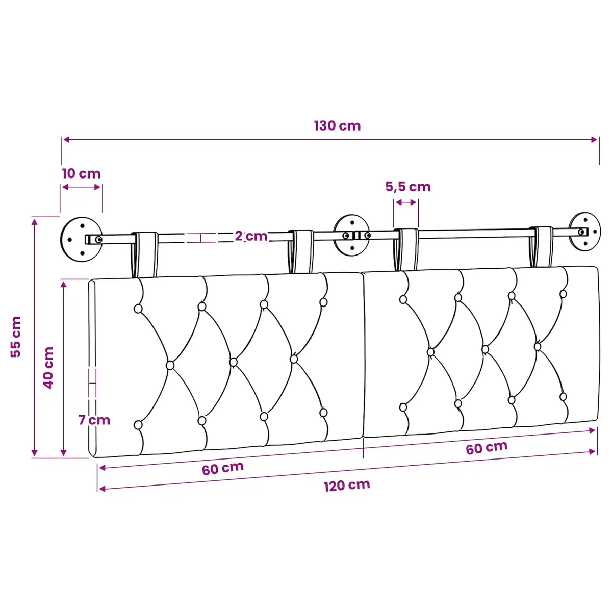 Hanging Headboard Wall-Mounted Bedroom Living Room Home Furniture Grey Fabric