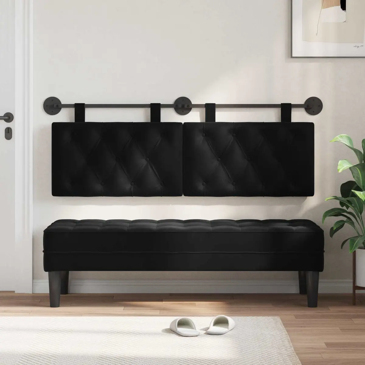 Black Velvet LED Hanging Headboard