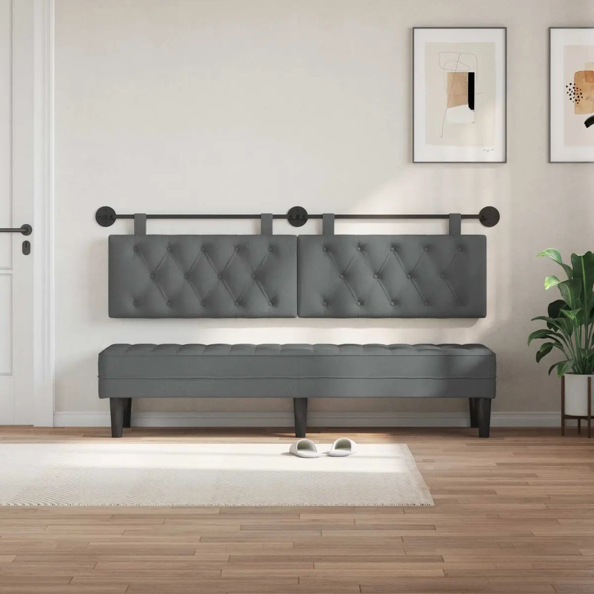 Grey Fabric Upholstered Wall-Mounted Hanging Headboard for Bedroom Living Space 54 Inch