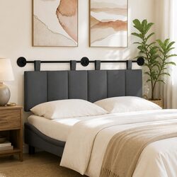 Hanging Headboard Wall-Mounted Upholstered Bed Grey Fabric Bedroom Furniture