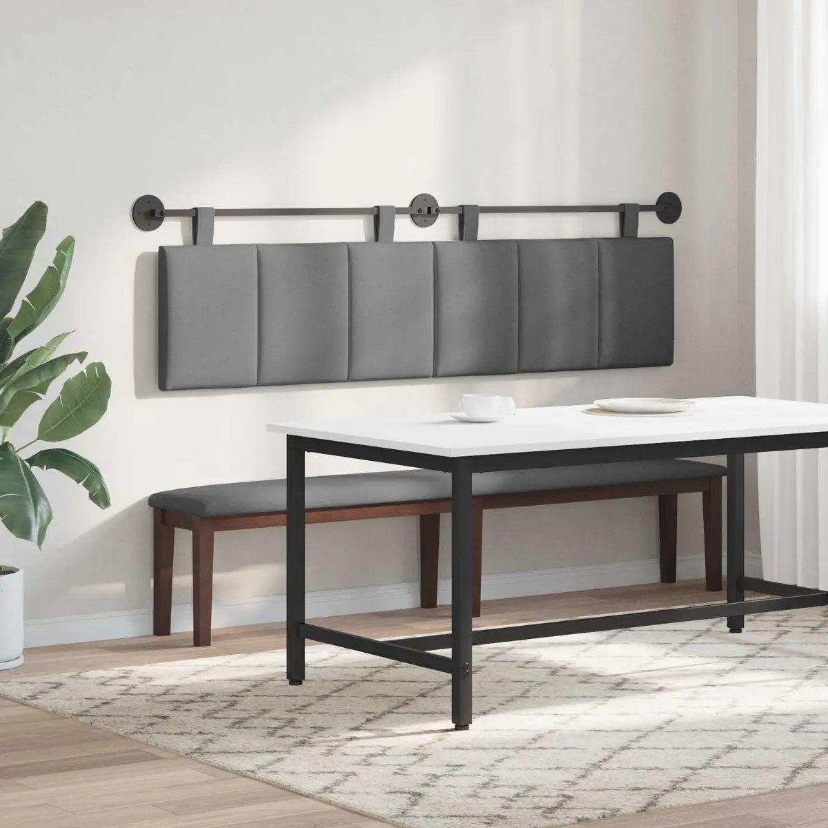Hanging Headboard Bedroom Dark Grey Stripes