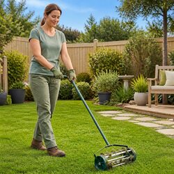 Lawn Roller with Aerator Clamps Garden Tool Steel Frame 127.5cm Green Outdoor