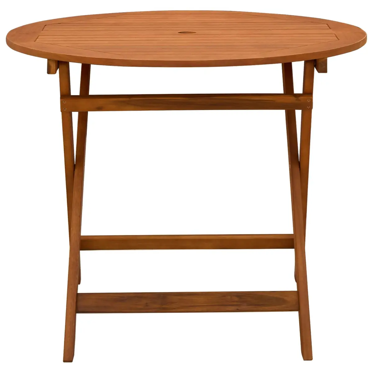 Folding Garden Table Round Brown Solid Eucalyptus Wood Outdoor Dining Parasol