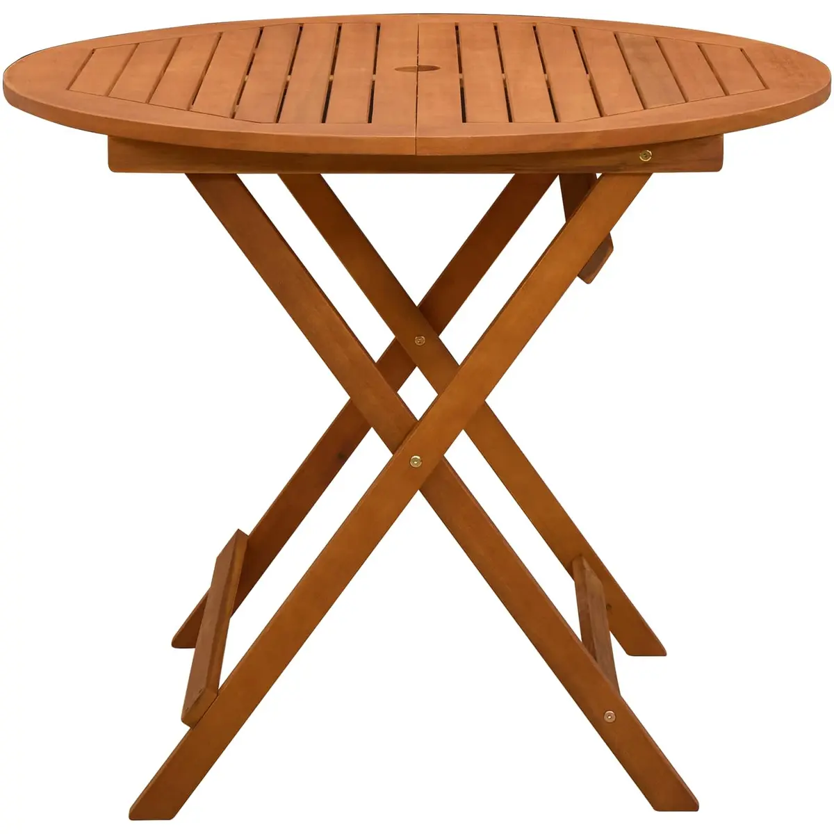 Folding Garden Table Round Brown Solid Eucalyptus Wood Outdoor Dining Parasol