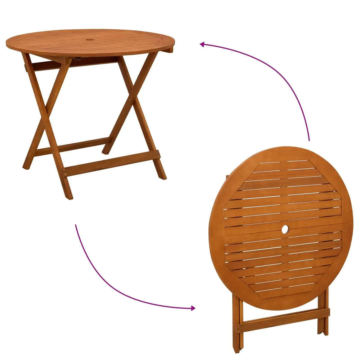 Folding Garden Table Round Brown Solid Eucalyptus Wood Outdoor Dining Parasol