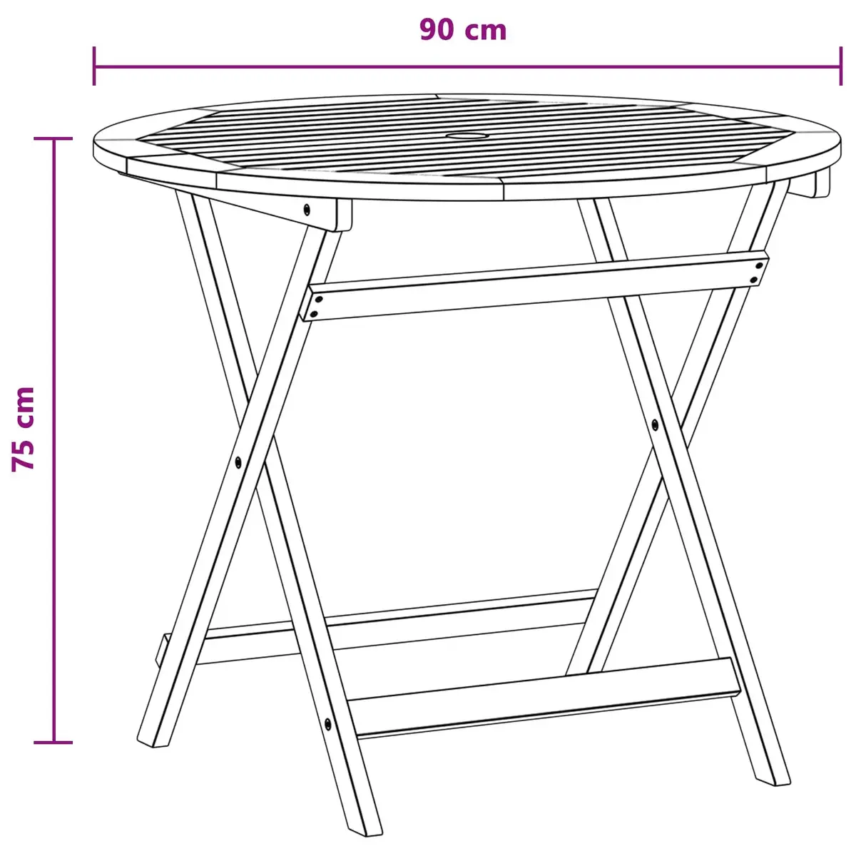 Folding Garden Table Round Brown Solid Eucalyptus Wood Outdoor Dining Parasol