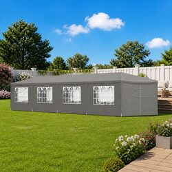 Party Tent 1200 x 300 x 255 cm Outdoor Canopy Gazebo Grey with Side Panels Doors