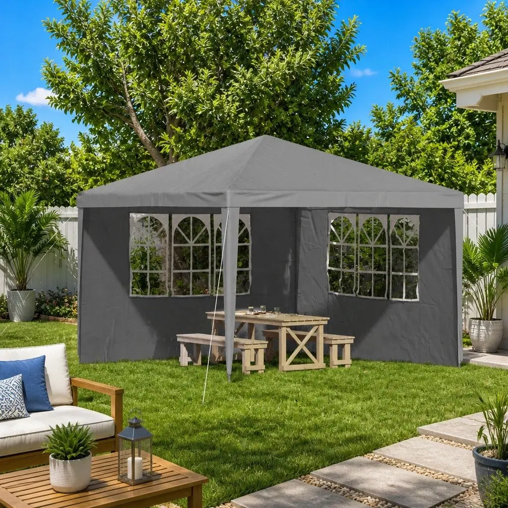 Party Tent Sidewall Outdoor Garden 300 x 195 cm Grey 2 Pieces