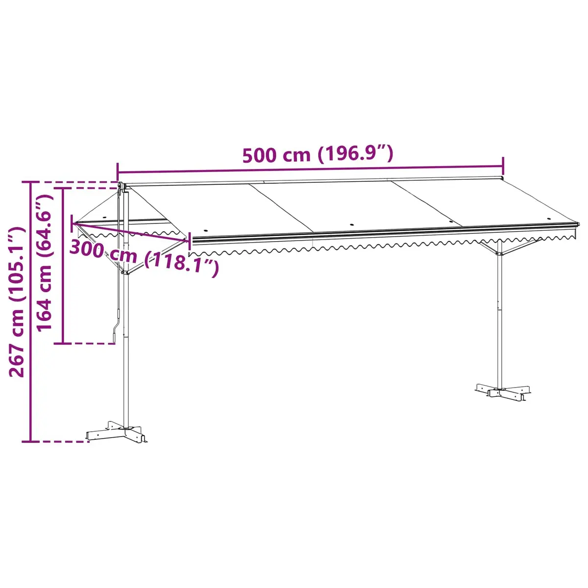 Free Standing Awning Outdoor Patio Garden Shade 5 x 3 m Anthracite Hand Crank