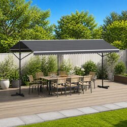 5 x 3 m Free Standing Awning with Grey PU Fabric and Steel Frame