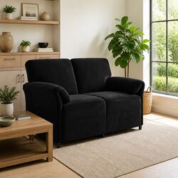 2-Seater Sofa Black Velvet Living Room Couch Contemporary Lounge Furniture 138cm