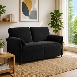 Detailed Specs: 2-Seater Black Velvet Sofa with Metal Frame