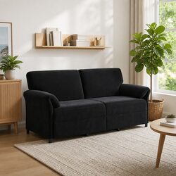 3-Seater Sofa Black Velvet Living Room Lounge Couch Contemporary Design 198cm