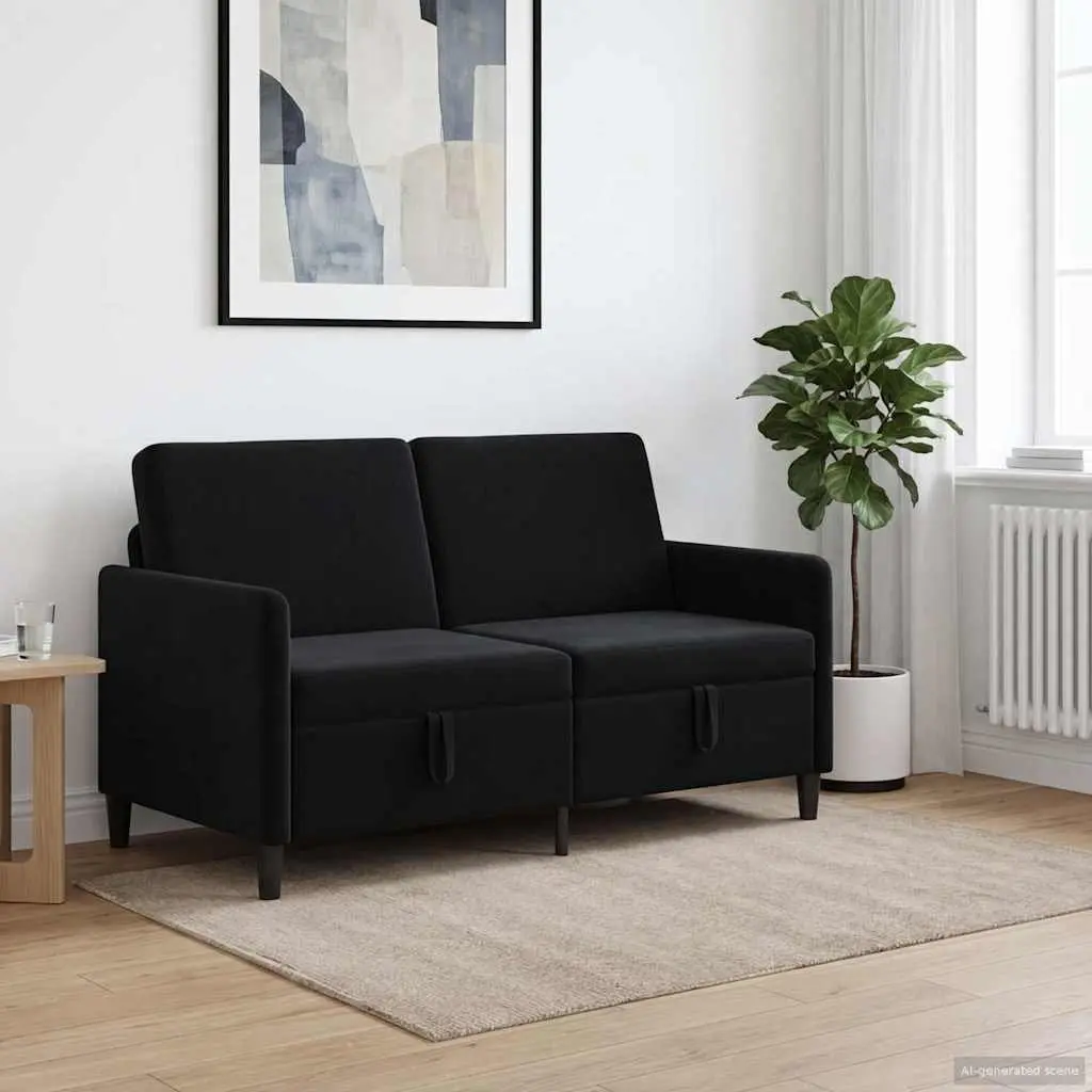 Modern Sofa with Storage Lift-Up Seat Black Polyester Furniture for Living Room
