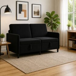 Dimensions: Black Modern Sofa with Lift-Up Storage Seat