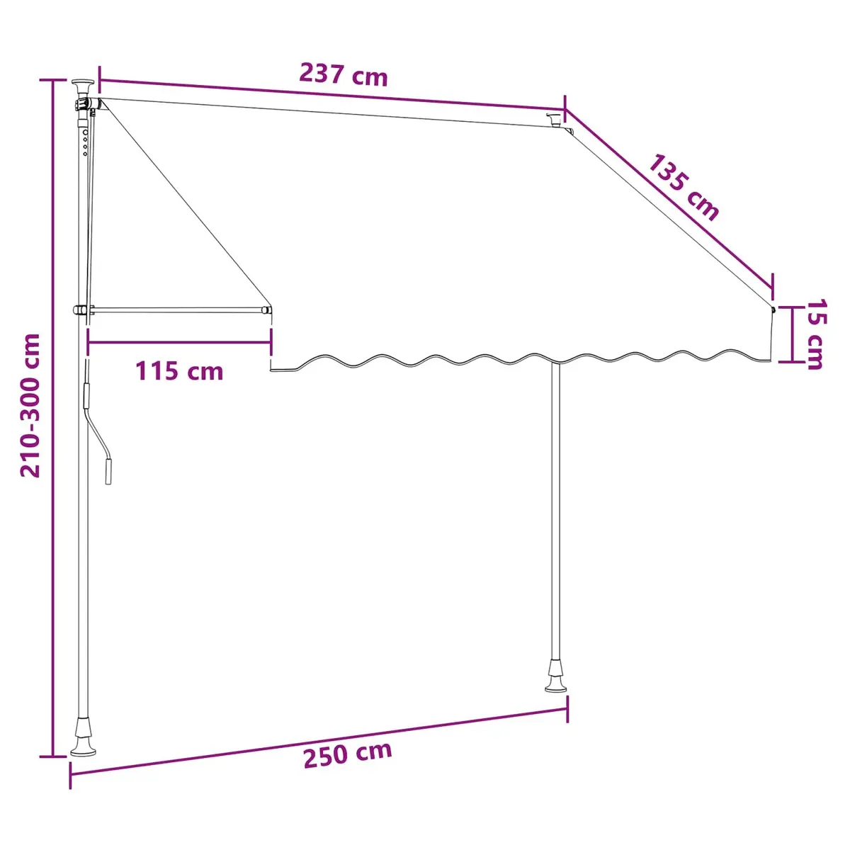 Manual Retractable Awning 250cm Taupe Garden Patio Outdoor Sun Shade Hand Crank