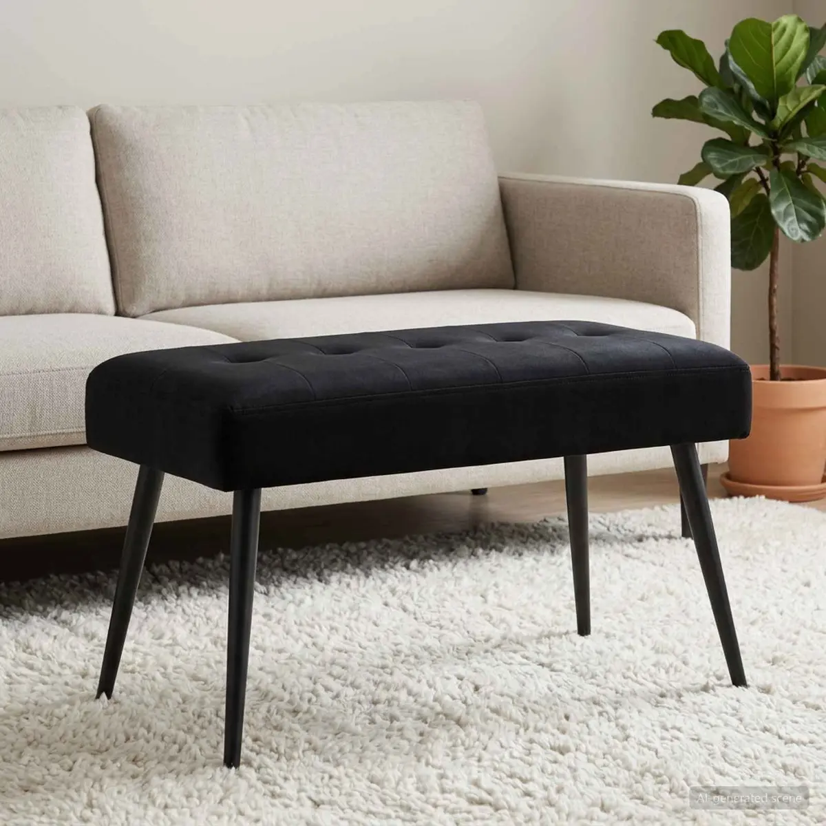 Black Velvet Button Tufted Bench