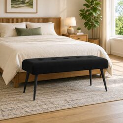 Button Tufted Bench Specifications: Black Velvet