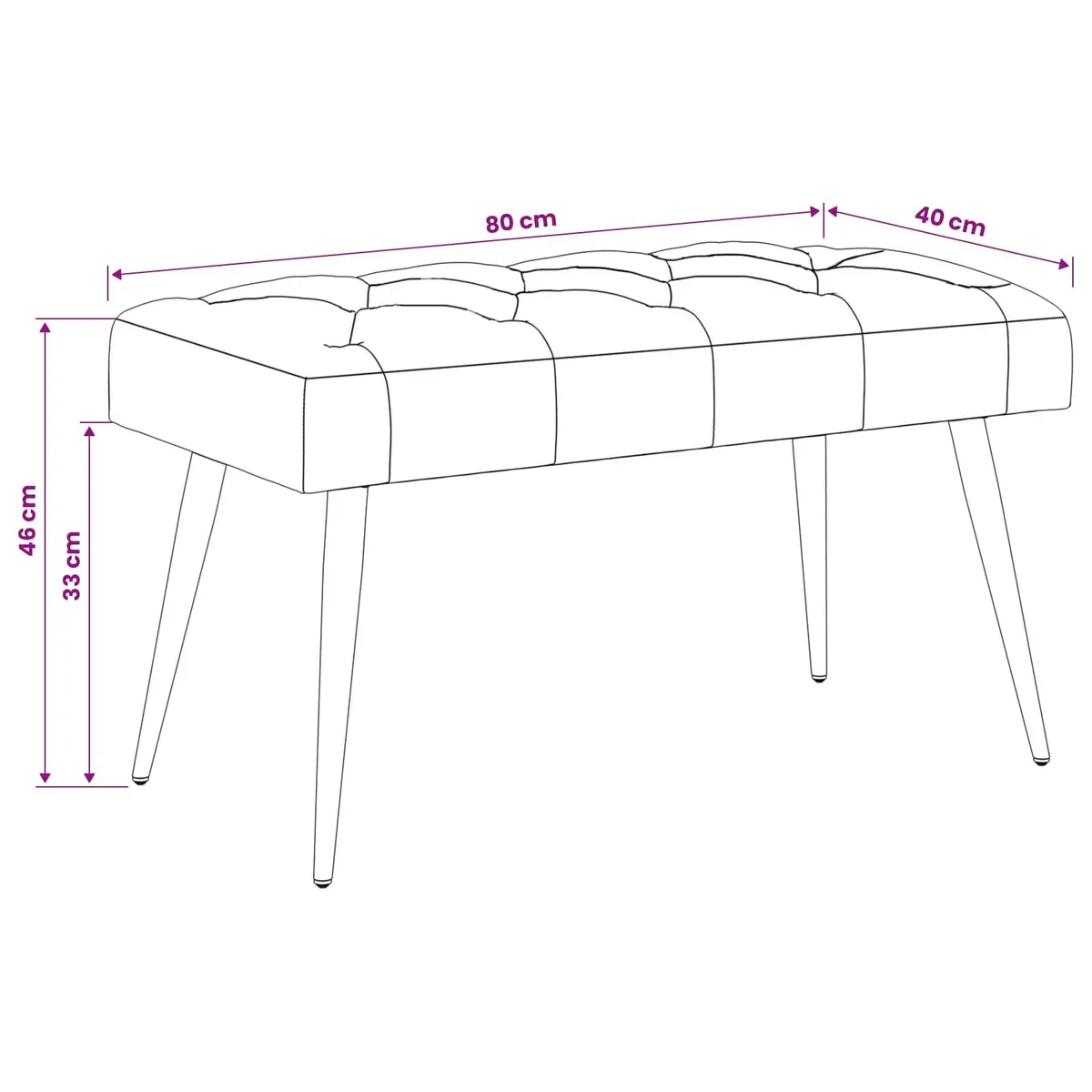 Button Tufted Bench for Home Black Velvet Seat 80 x 40 x 46 cm
