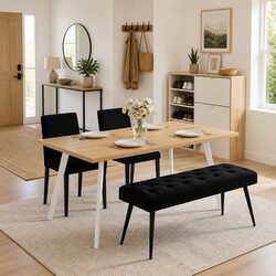 Button Tufted Velvet Bench Black Seat Ottoman Furniture Living Room Bedroom