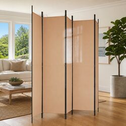 5-Panel Room Divider Beige Folding Privacy Screen 250 x 220 cm Fabric Partition