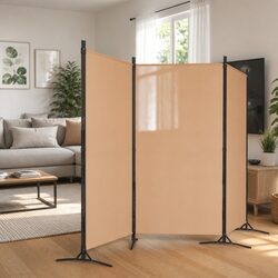 5-Panel Room Divider Beige Foldable Privacy Screen Indoor Space Partition