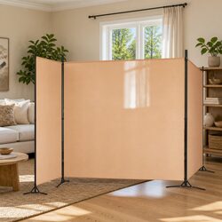 Room Divider 4-Panel Folding Screen Beige Fabric Partition 525 x 180 cm