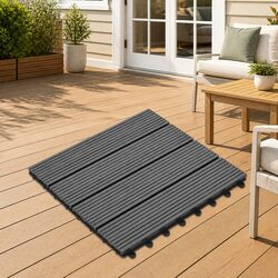 Interlocking Grey Decking Tile Set: 30x30cm, 11 Pieces