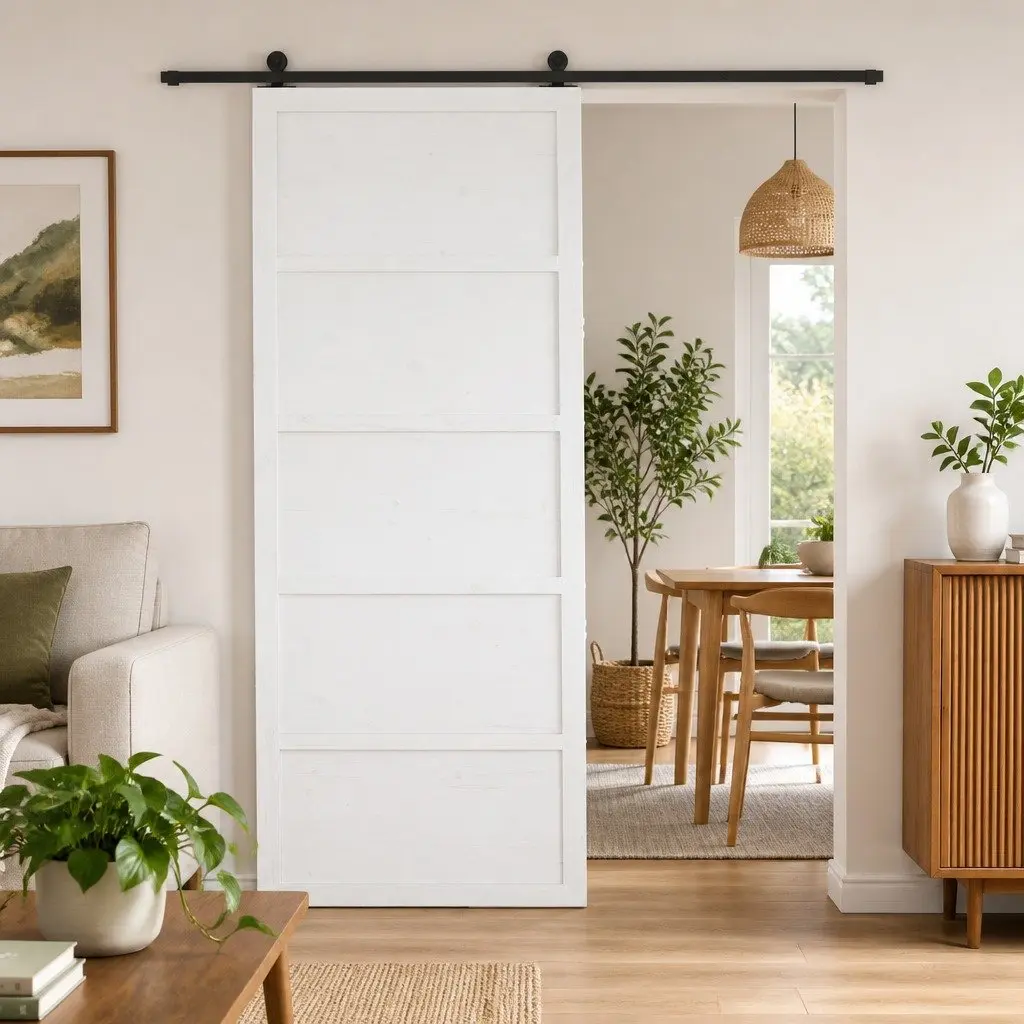 Sliding Barn Door Interior White Solid Pine Wood 100 x 208 cm