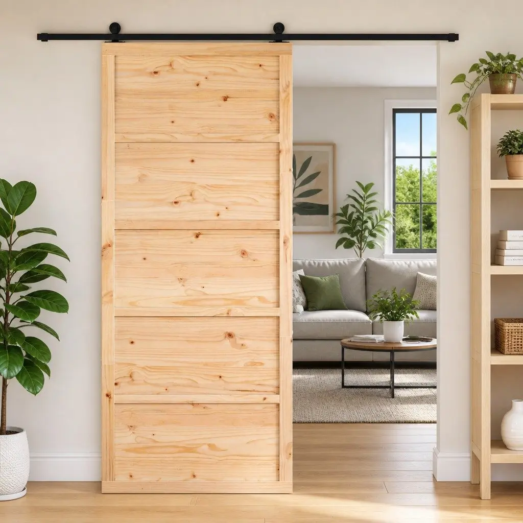 Barn Door Sliding 80cm Solid Pine Wood Rustic Interior Space-Saving Home