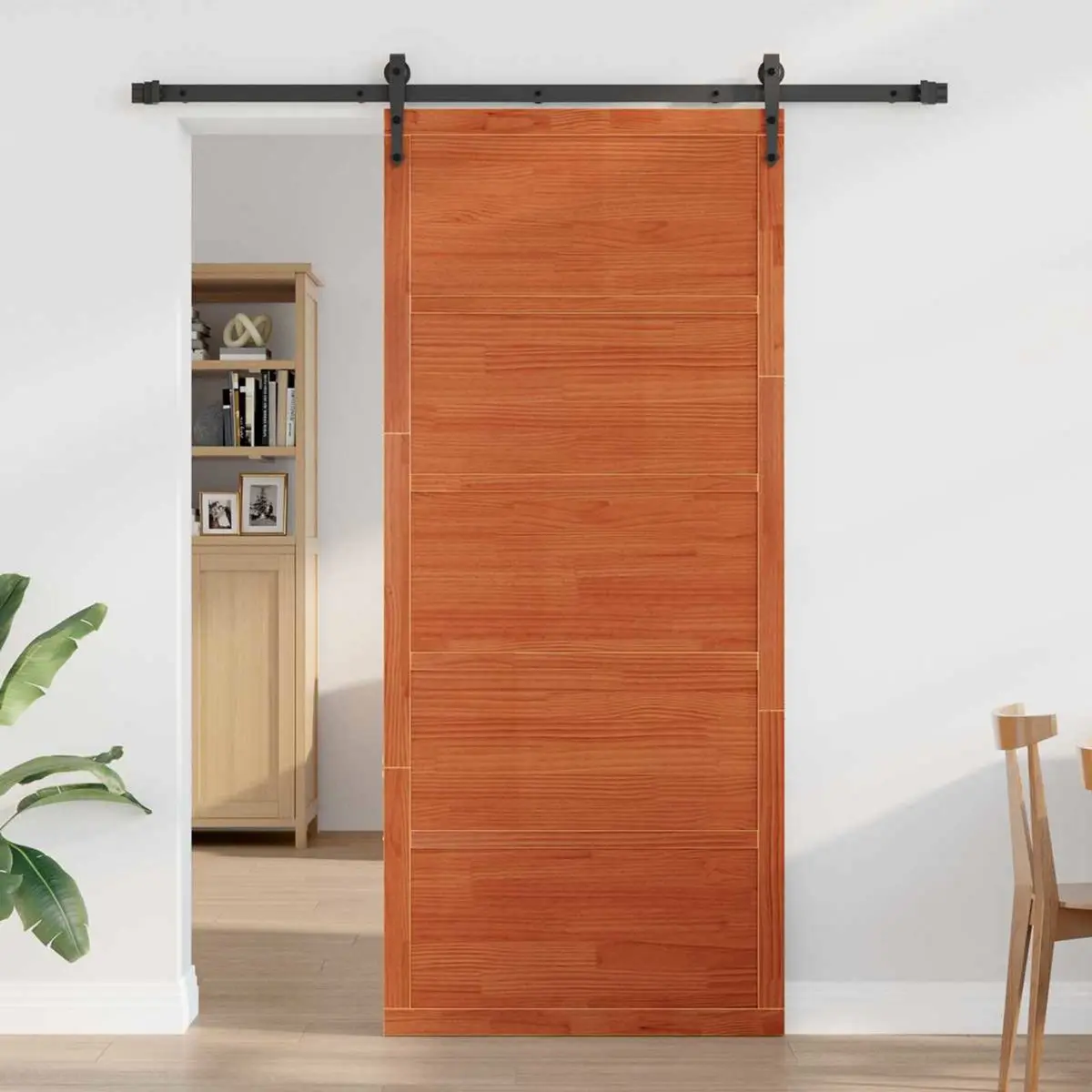 Barn Door Sliding Interior Space-Saving 80cm Brown Solid Pine Wood