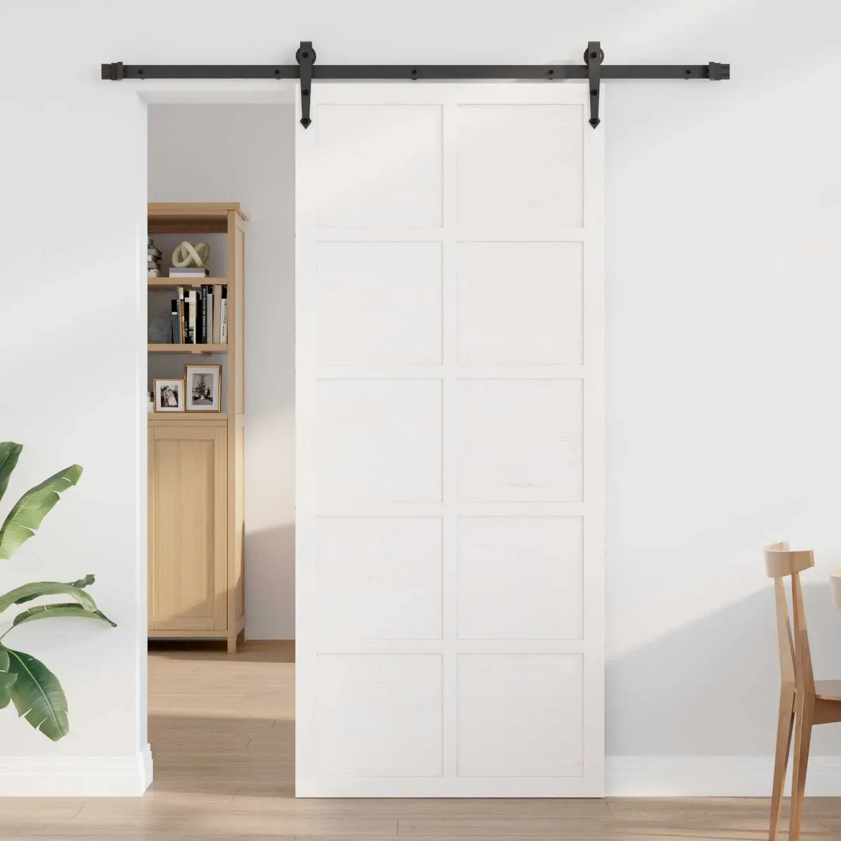 Solid Pine Wood Barn Door White Sliding 90 x 208 cm Space Saving Interior