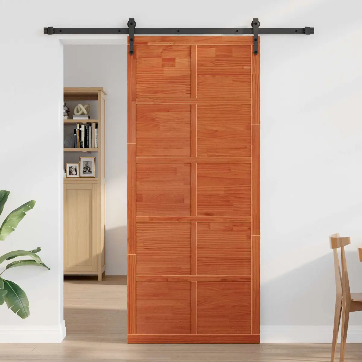 Solid Pine Barn Door Sliding Interior Rustic Brown 90 x 2.5 x 208 cm Space