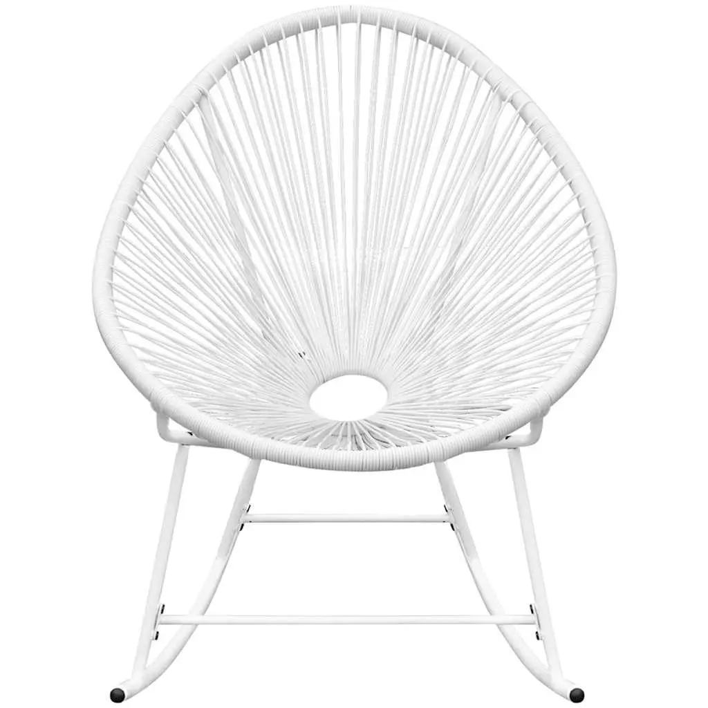 Outdoor Rocking Chair for Patio Garden White Poly Rattan Oval