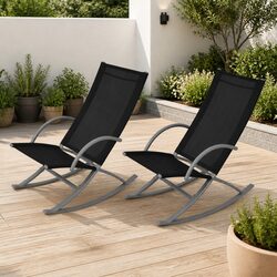 Outdoor Rocking Chairs Set of 2 Garden Lounge Seating Patio Black